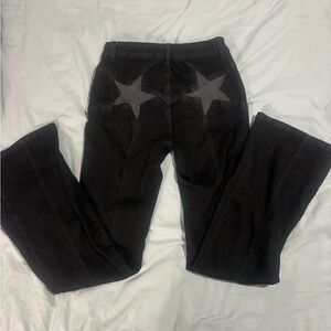 Black Flare Jeans with Star Back Pockets